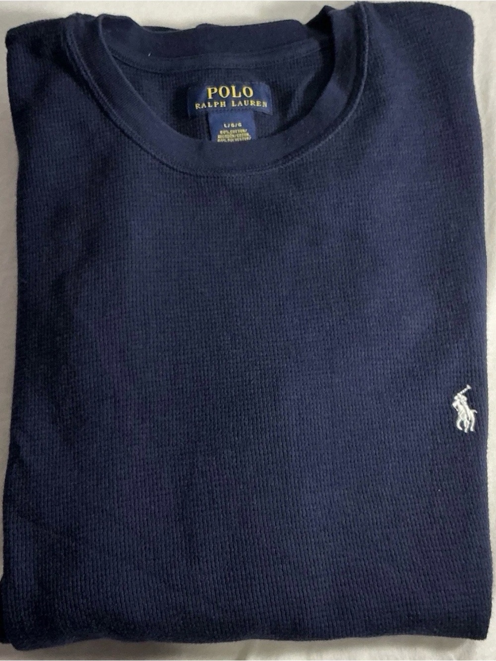 MENS POLO Ralph Lauren Navy Blue Thermal Waffle Knit Long Sleeve Size Large LG